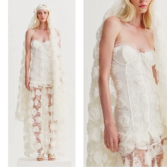 For Love & Lemons Cyrus Rosette Lace Floral Strapless White Maxi Gown Size Small - Picture 2 of 11